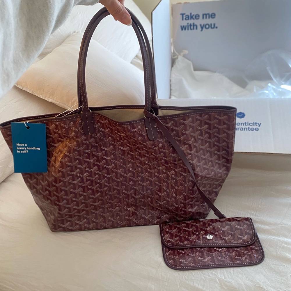 RARE Authentic Goyard Goyardine Saint Louis PM Red Shoulder Tote Bag & Pouch